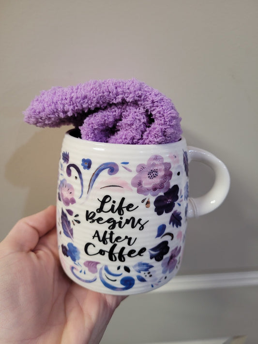 Ceramic Cup & Sock Set Life Begins Mug