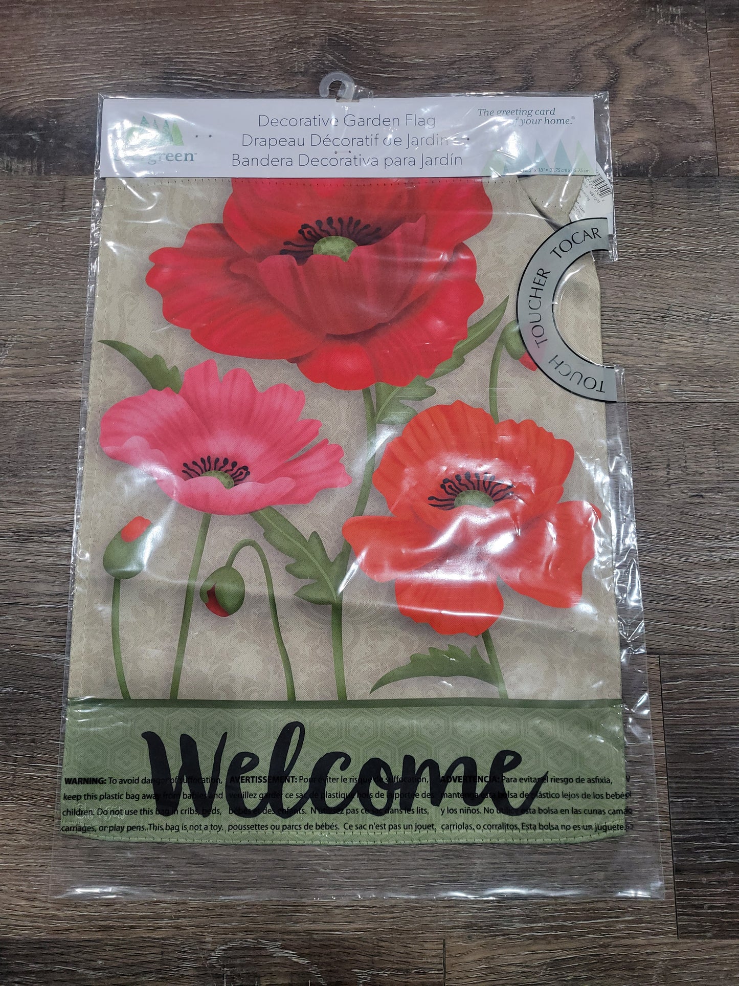Garden Flag Poppy Welcome Suede