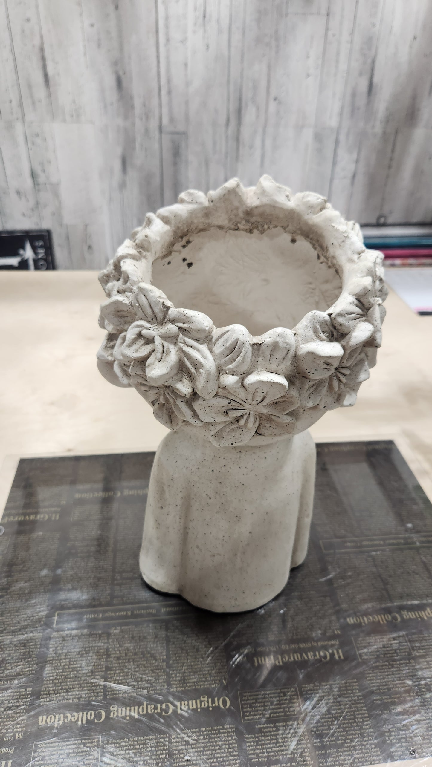 Planter Boy with Crown of Flowers