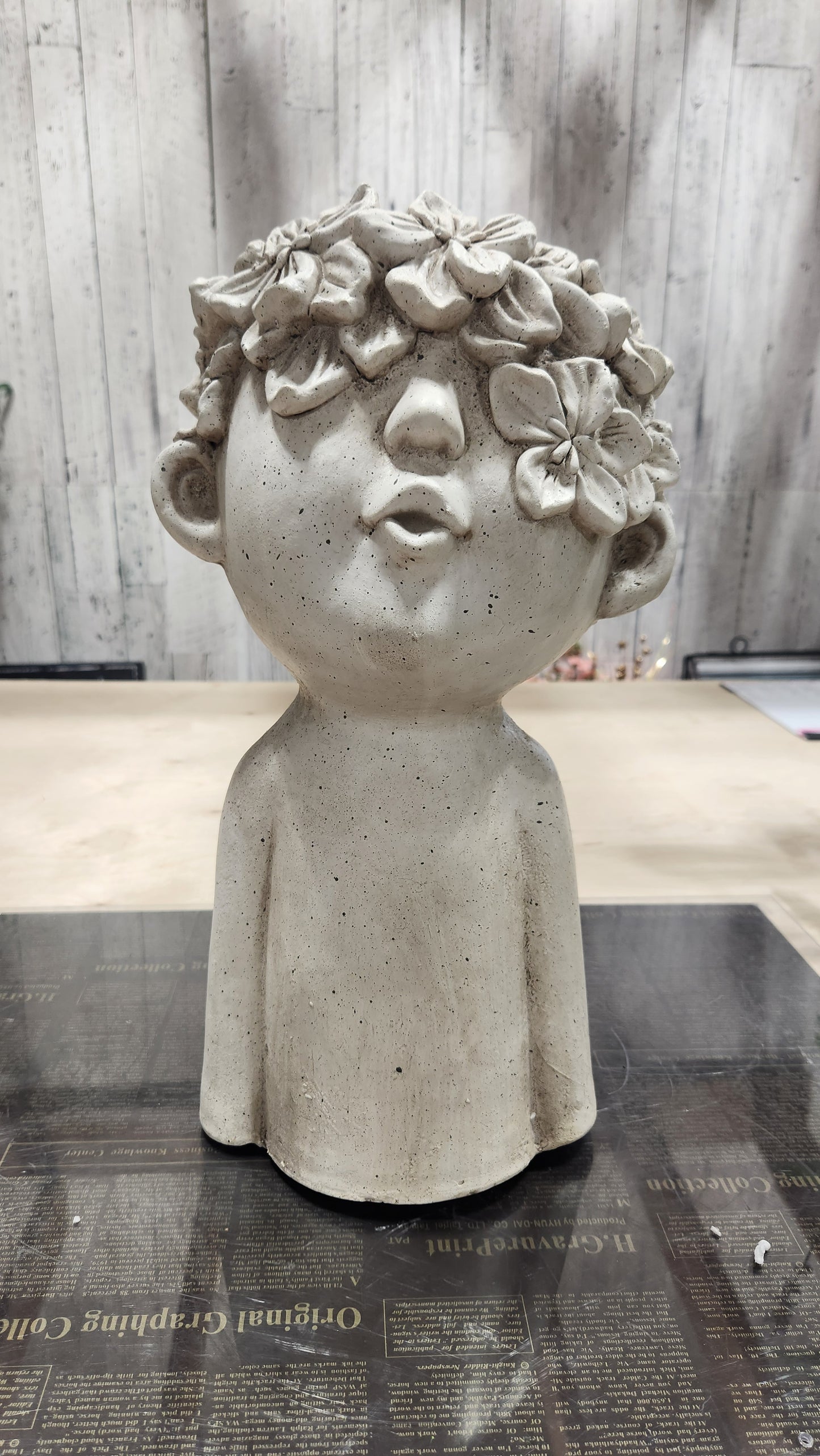 Planter Boy with Crown of Flowers