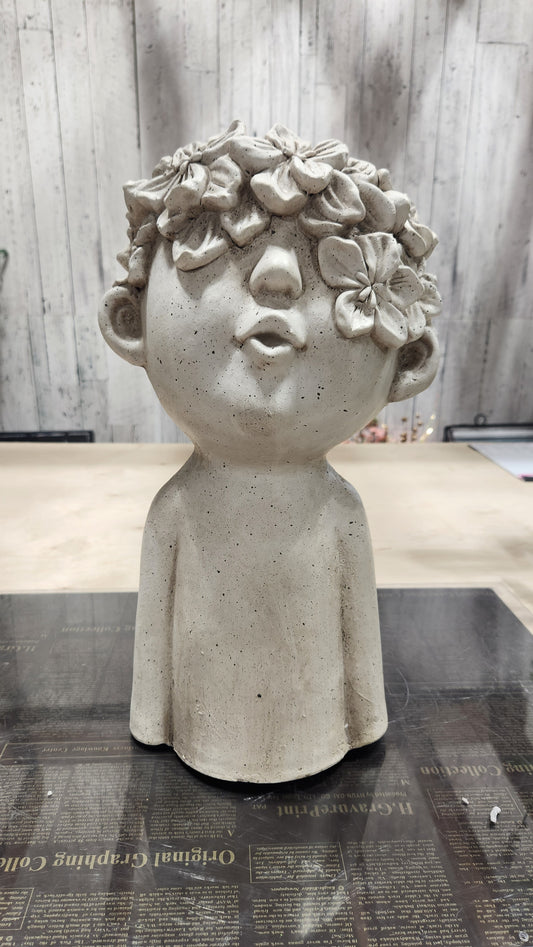 Planter Boy with Crown of Flowers