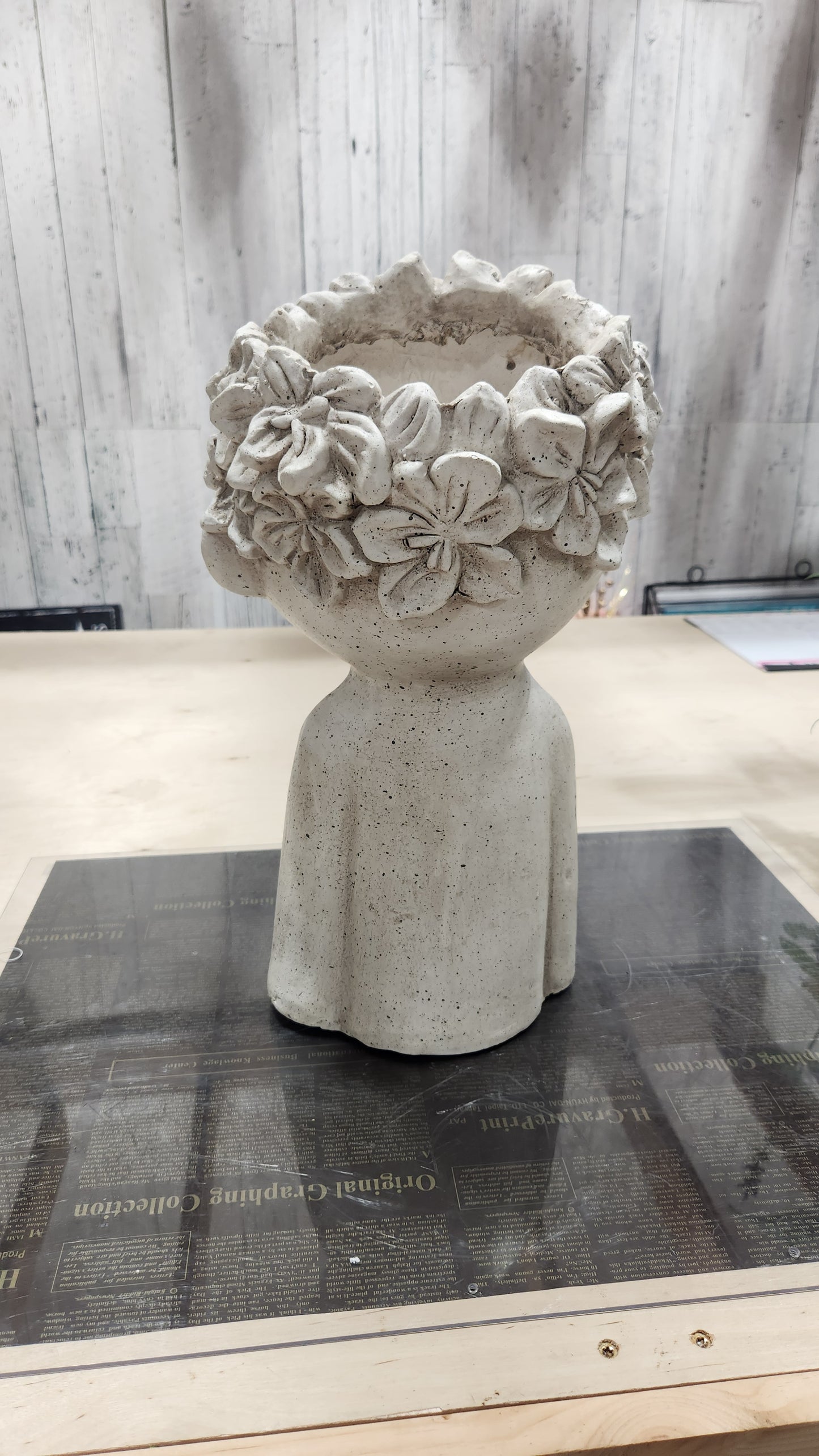 Planter Boy with Crown of Flowers
