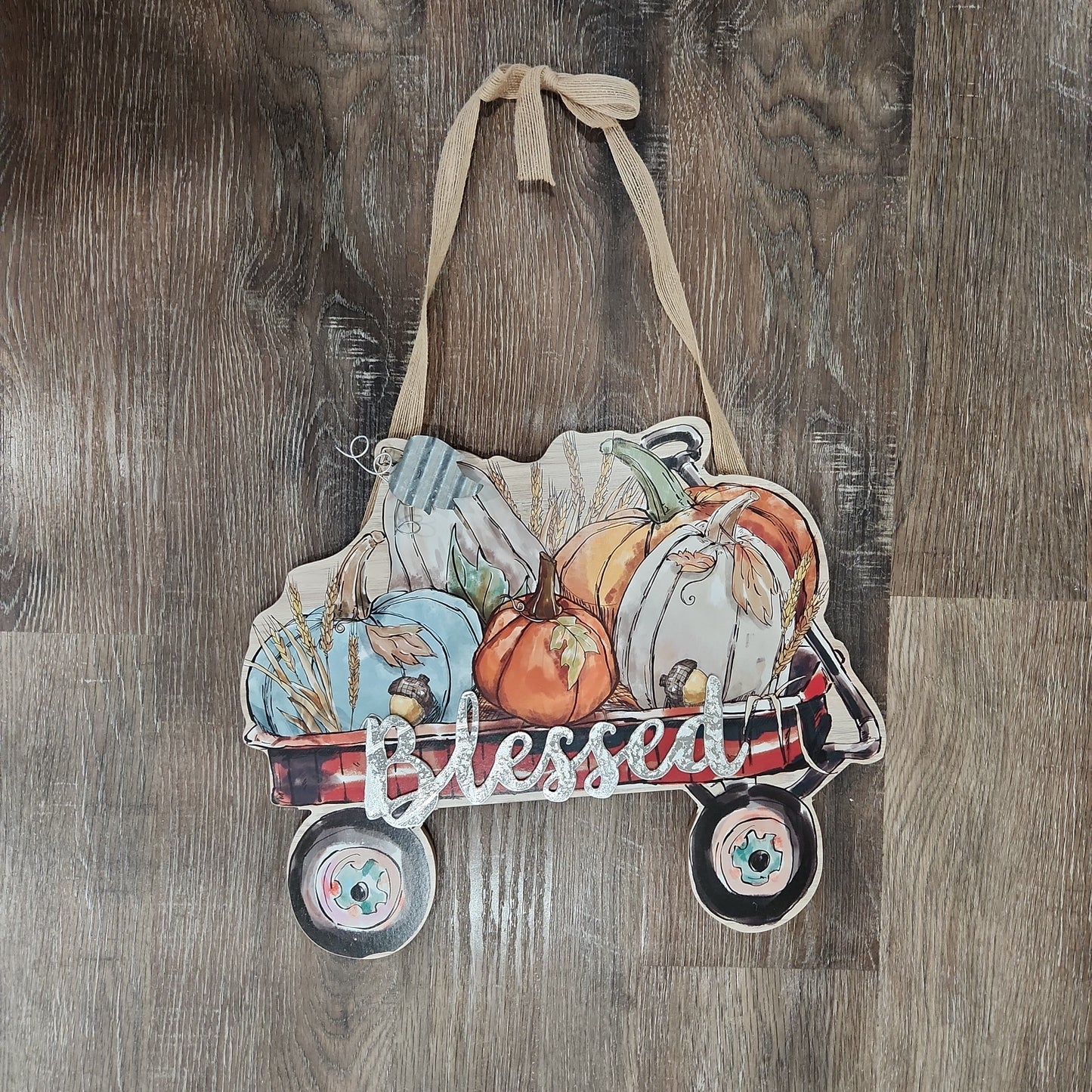 Door Decor Blessed Pumpkin Wagon w/ Metal