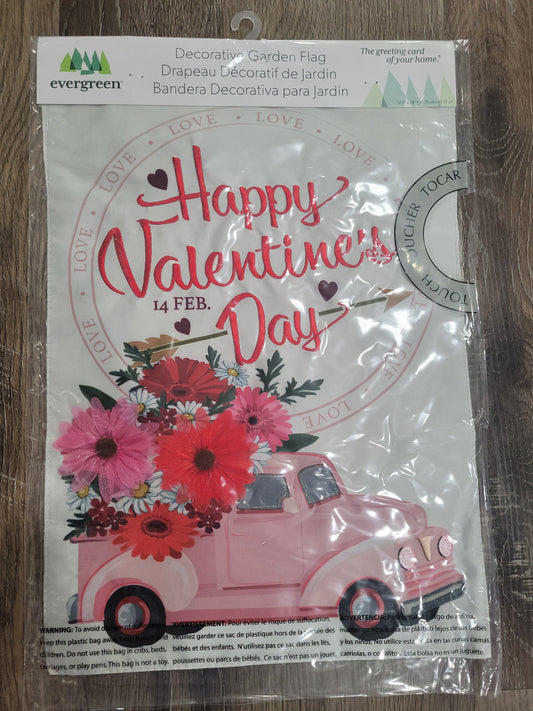 Garden Flag Valentines Flower Truck