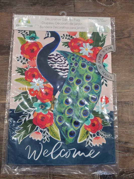 Garden Flag Floral Peacock Linen