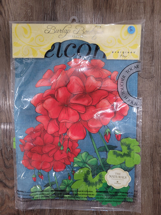 Garden Flag Geranium Welcome