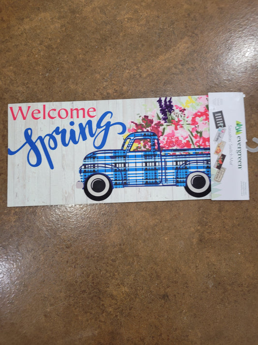 Switch Mat Welcome Spring Plaid Truck