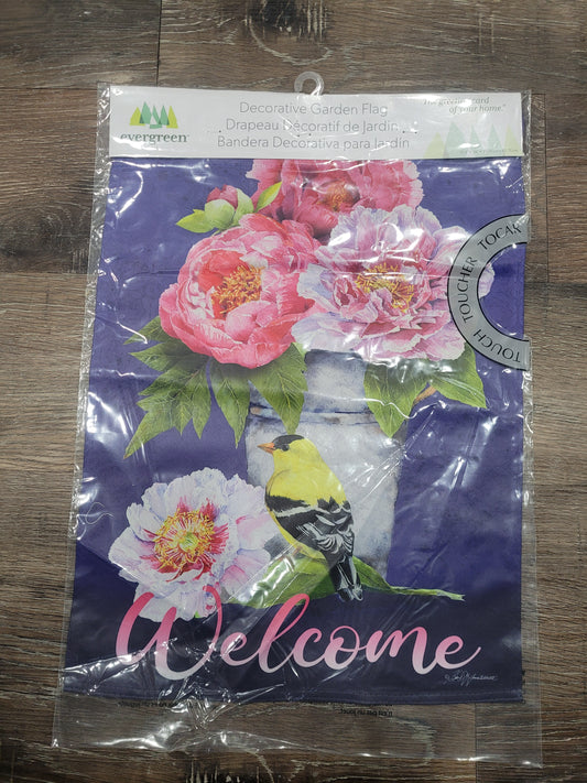 Garden Flag Bucket Of Peonies Suede