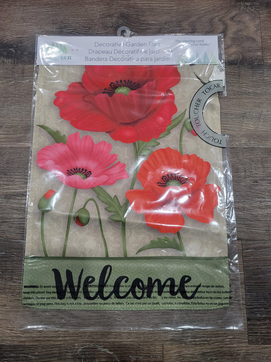 Garden Flag Poppy Welcome Suede