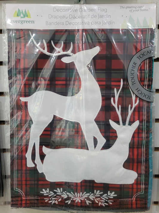 Garden Flag Plaid Reindeer Pair