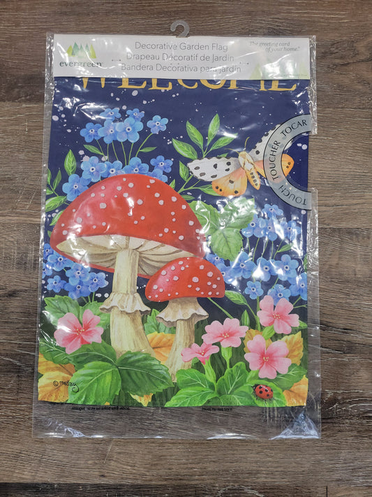 Garden Flag Welcome Mushroom Suede