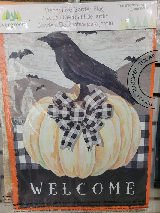 Garden Flag White Pumpkin W/ Black Crow