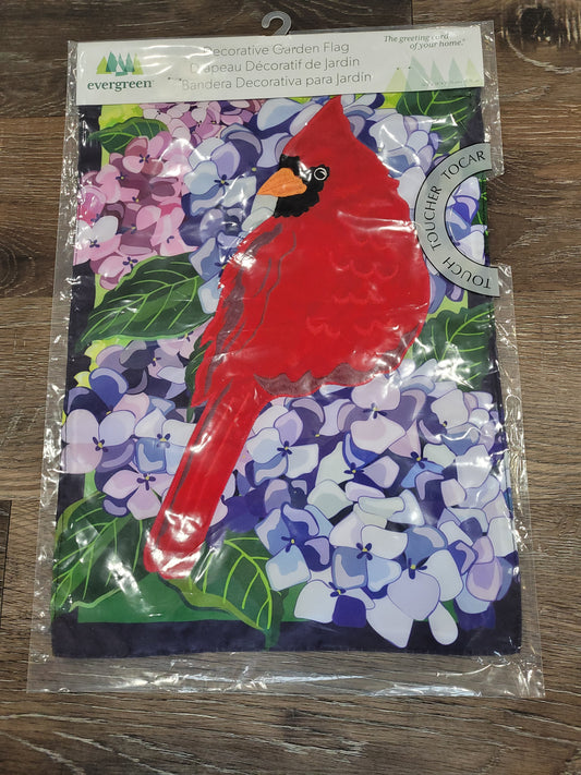 Garden Flag Red Cardinal And Hydrangeas Appilque